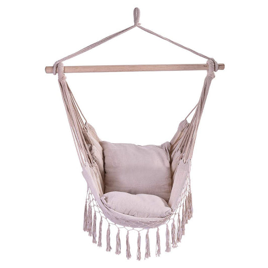 Cotton Fabric Hammock Chair Macrame Swing 2 Seat Cushions - Lavany