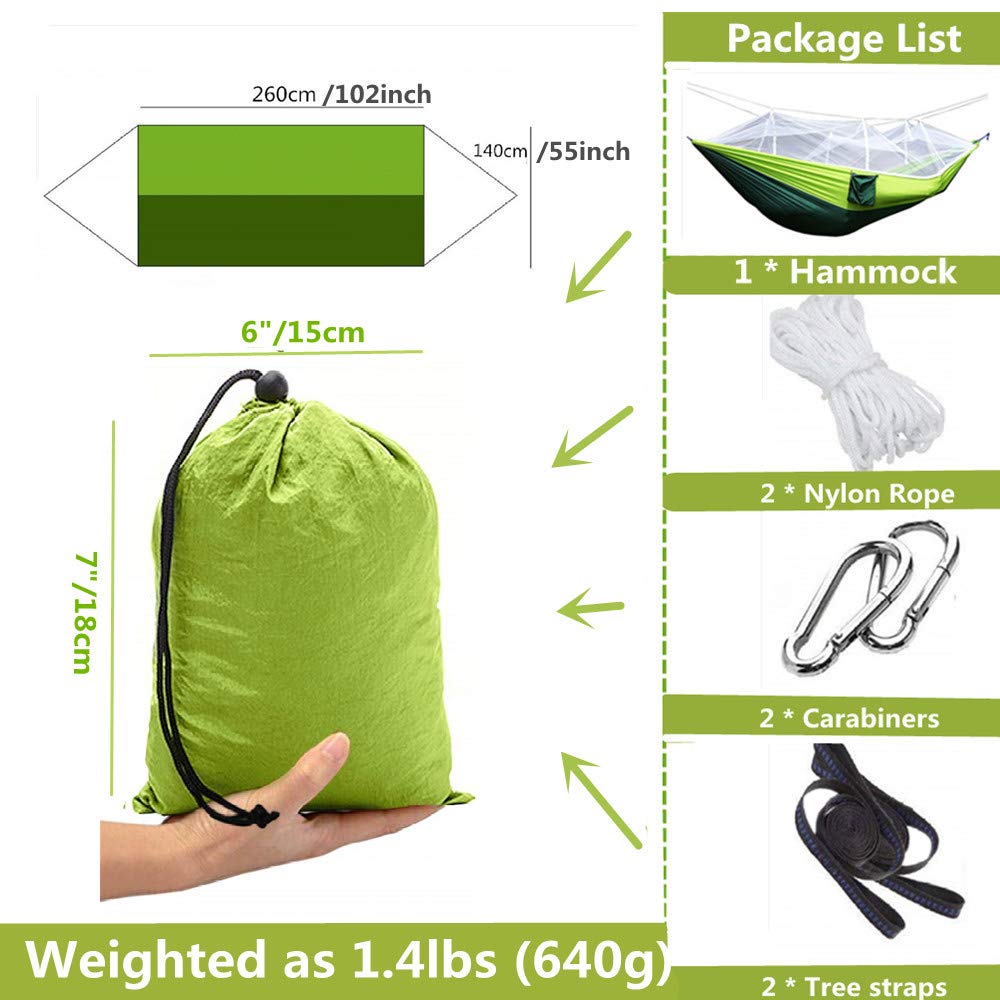 Parachute Nylon Single & Double Camping Hammock with Mosquito Net - DSTong