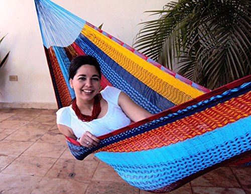 Hand-Woven Multi-Color Single Size Mayan Hammock - Sunnydaze