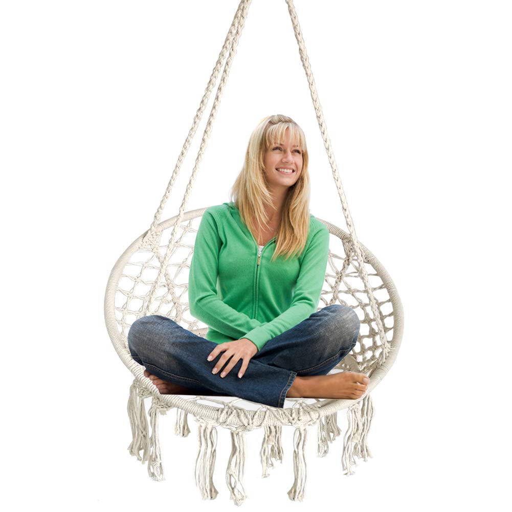 White Hanging Hammock Chair Macrame Swing - BHORMS