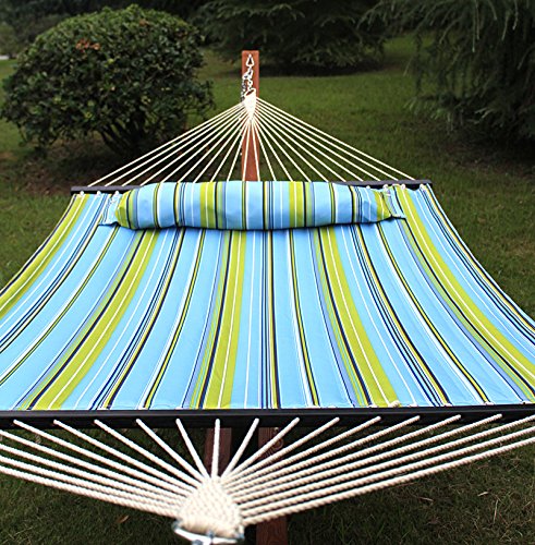 Quilted Fabric Double Cotton Hammock with Pillow & spreader bar- ZENY