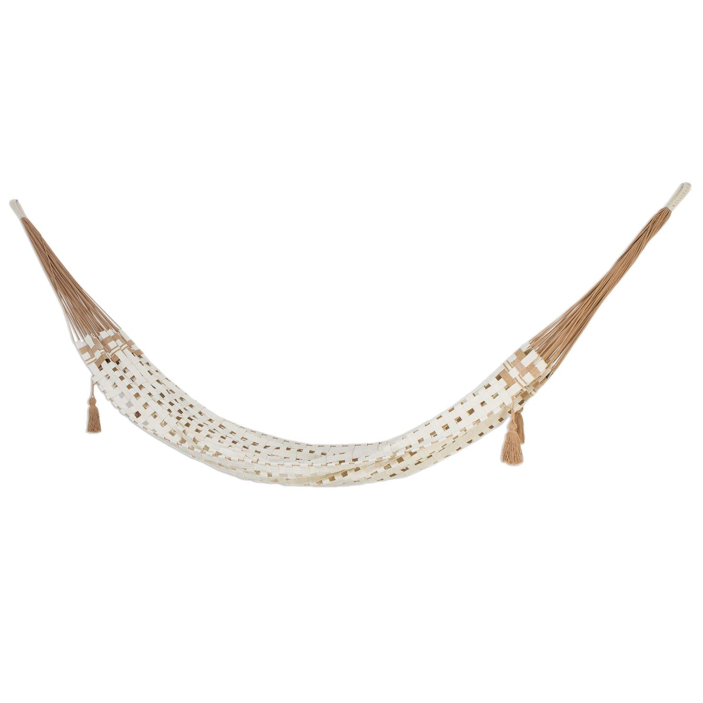 Brown and Ivory Hand Woven Cotton Rope Hammock - NOVICA
