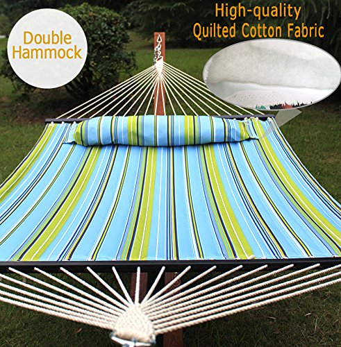 Quilted Fabric Double Cotton Hammock with Pillow & spreader bar- ZENY
