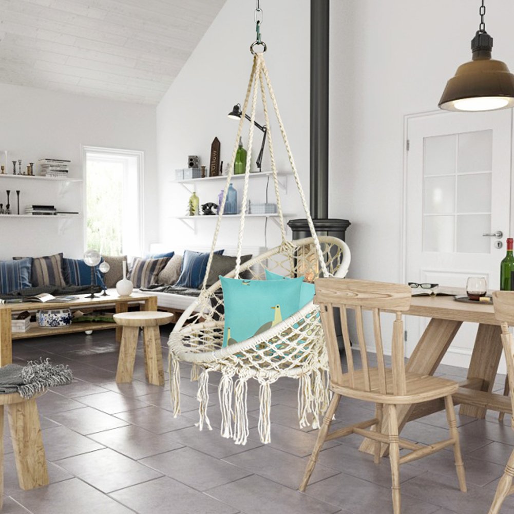 White Hanging Hammock Chair Macrame Swing - BHORMS