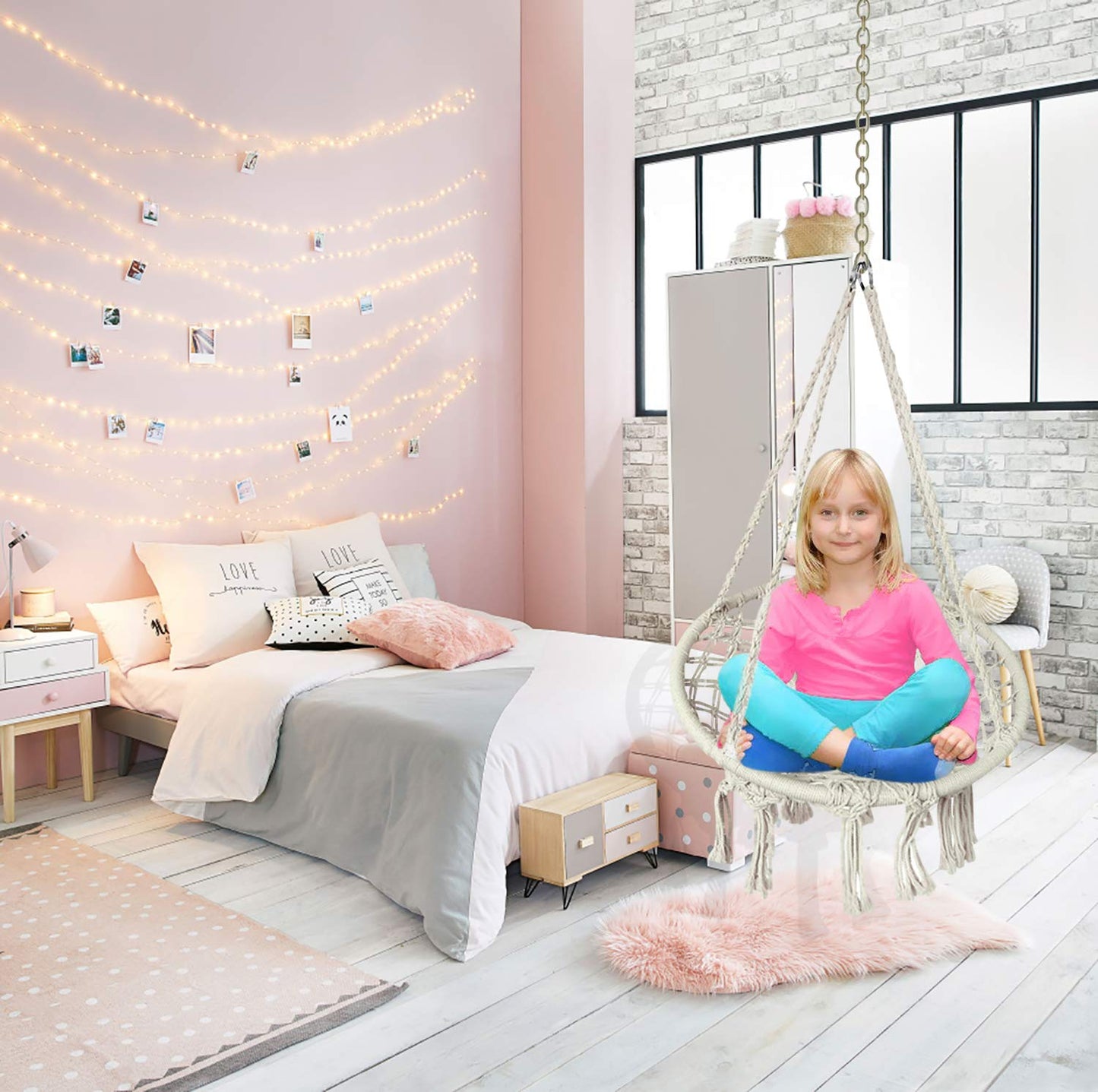 Handmade Knitted Macrame Hanging Swing Chair - Mertonzo