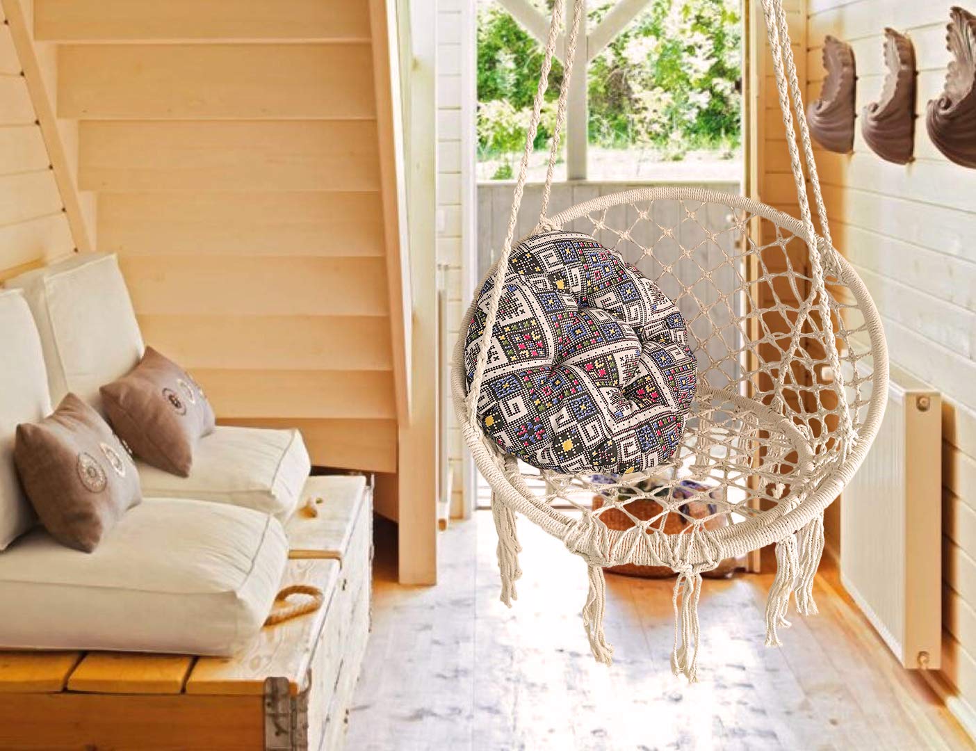 White Hanging Hammock Chair Macrame Swing - BHORMS