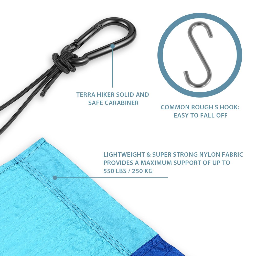 Nylon Camping Hammock with Straps & Carabiners - Terra Hiker