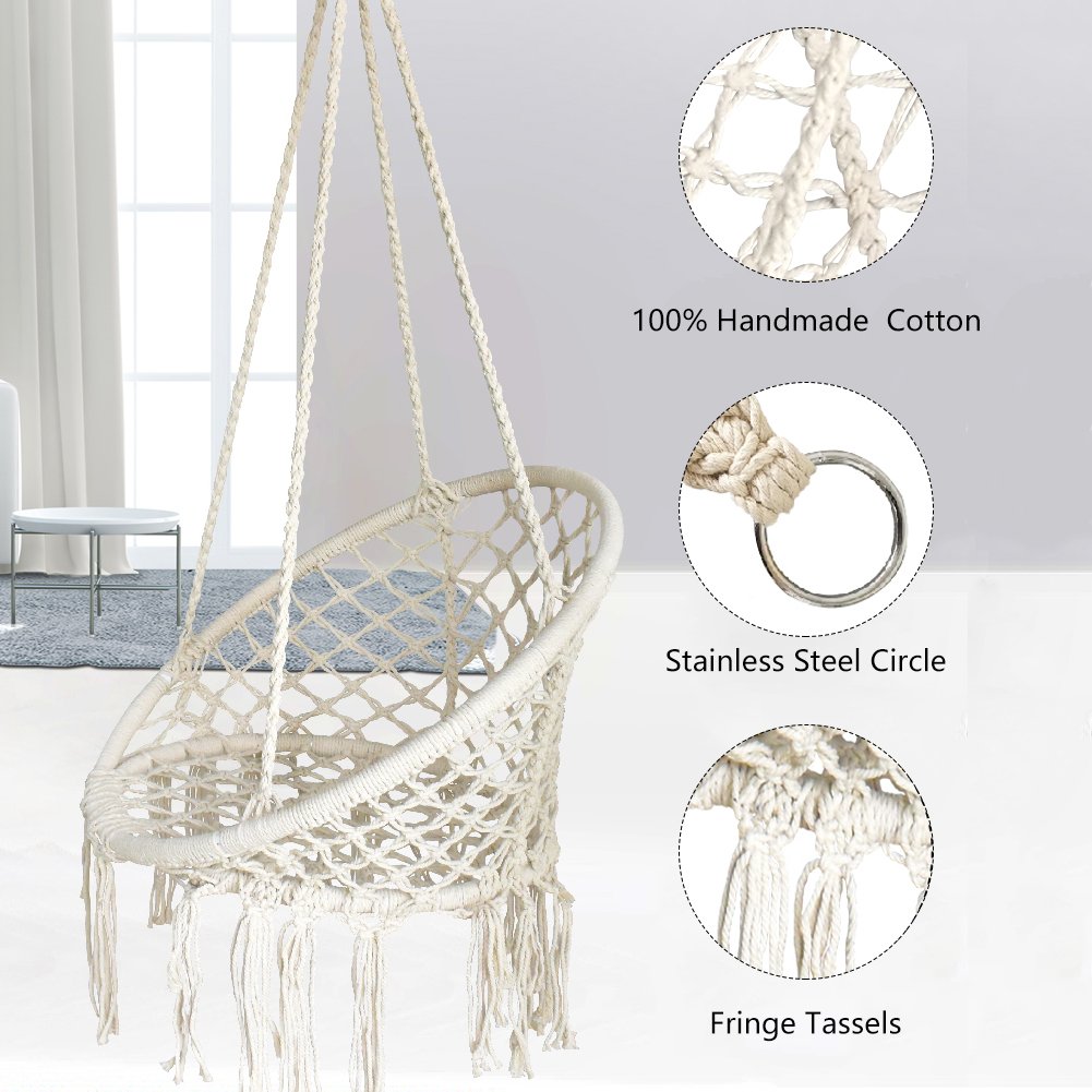 White Hanging Hammock Chair Macrame Swing - BHORMS