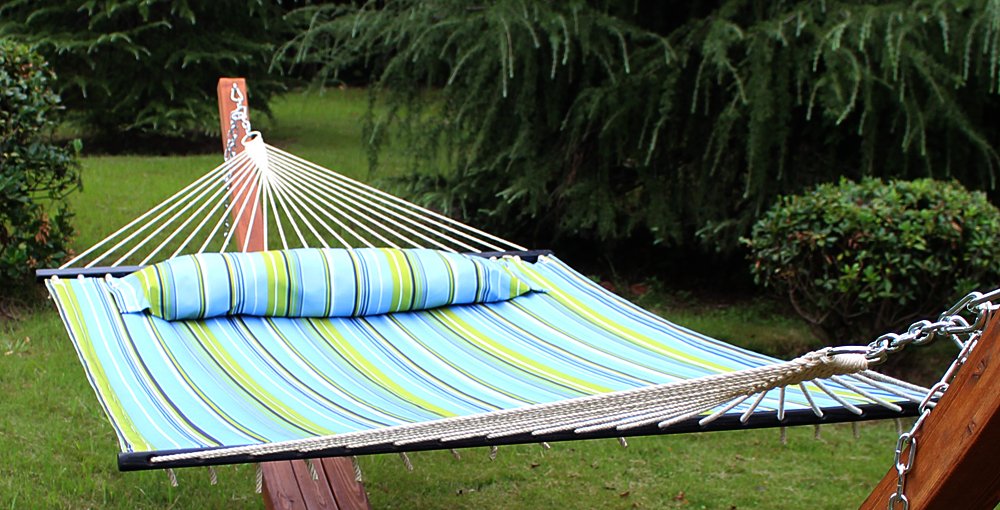 Quilted Fabric Double Cotton Hammock with Pillow & spreader bar- ZENY