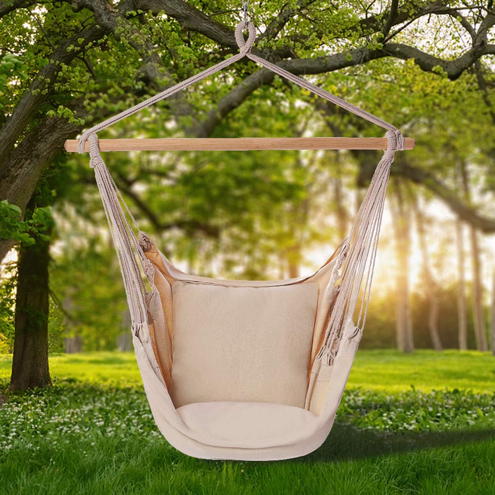Hanging Chair with Cotton Rope for Indoor & Outdoor - POPCLEAR