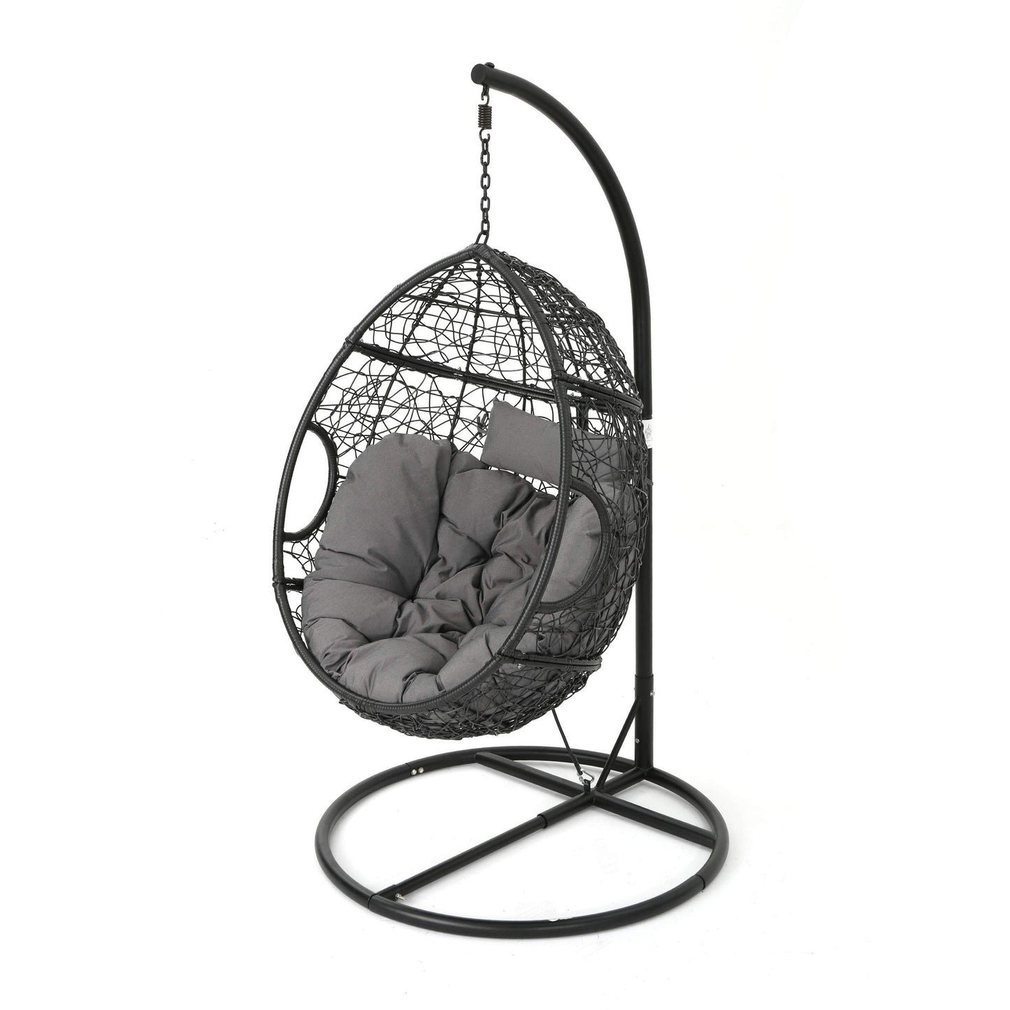 Leasa Outdoor Black Wicker Hanging Basket Chair - GDF Studio