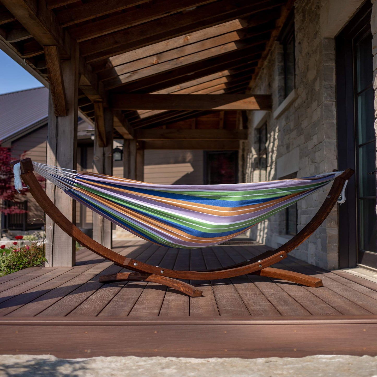 102" Orange & Purple Striped Brazilian Hammock with Stand - The Hamptons Collection