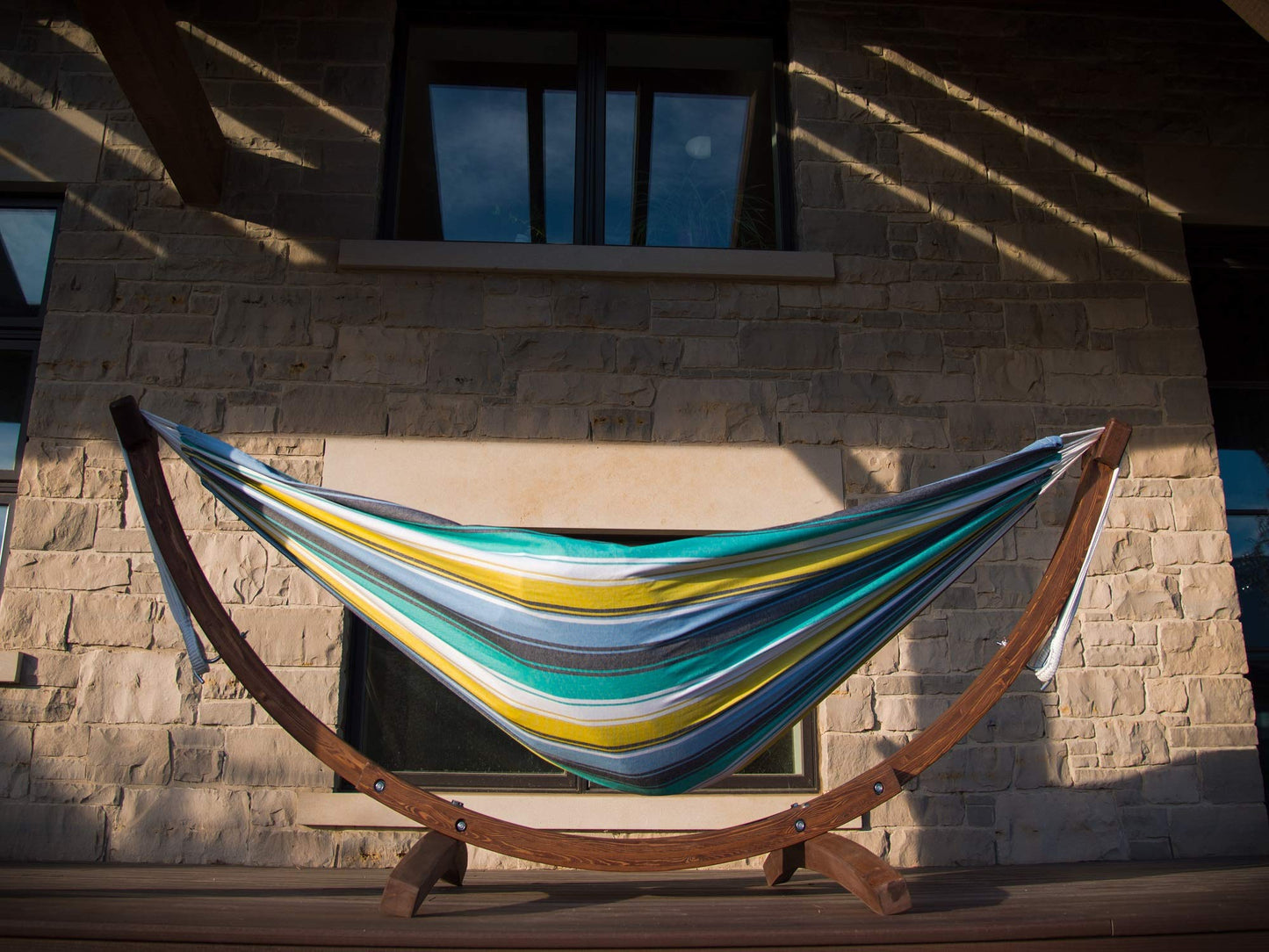 Blue and White Striped Brazilian Hammock with Stand - The Hamptons Collection