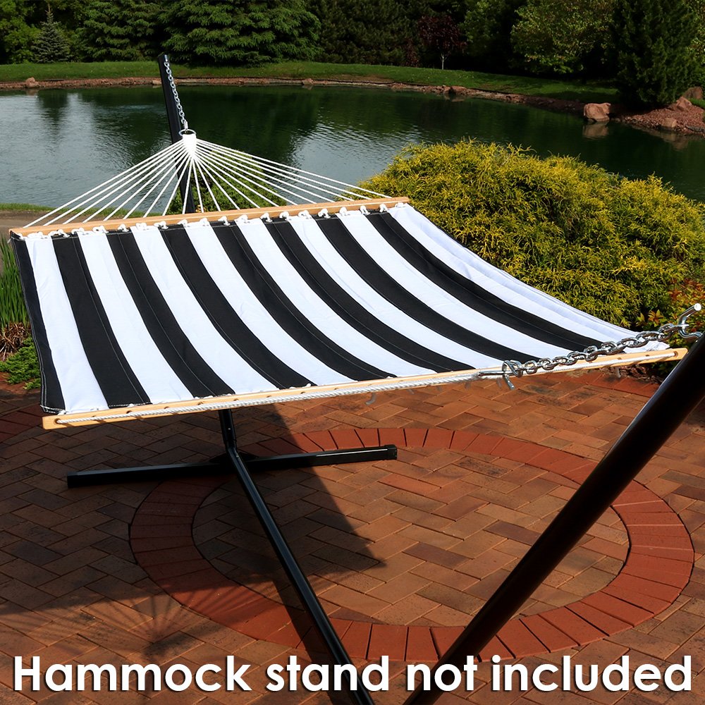 Black and White Stripes Quilted Fabric Double Hammock - Sunnydaze
