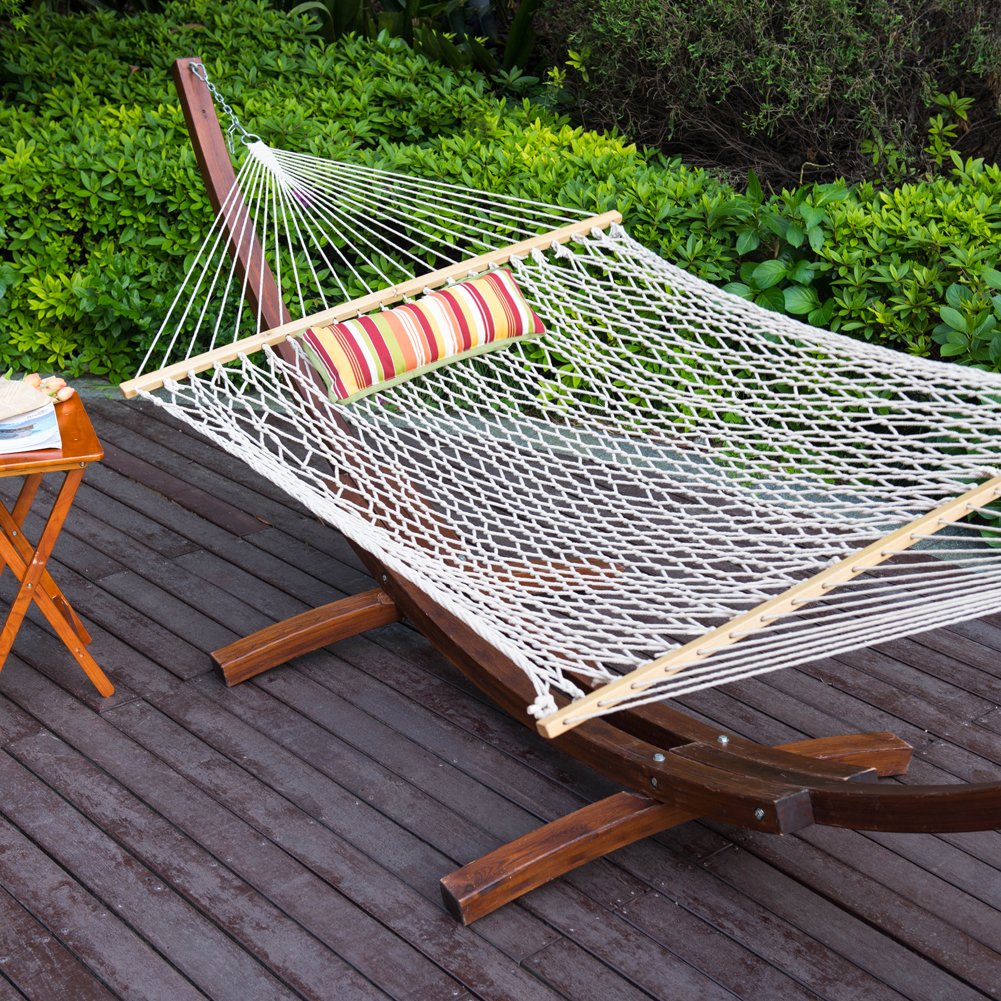 Cotton Rope Hammock with Wood Arc Stand