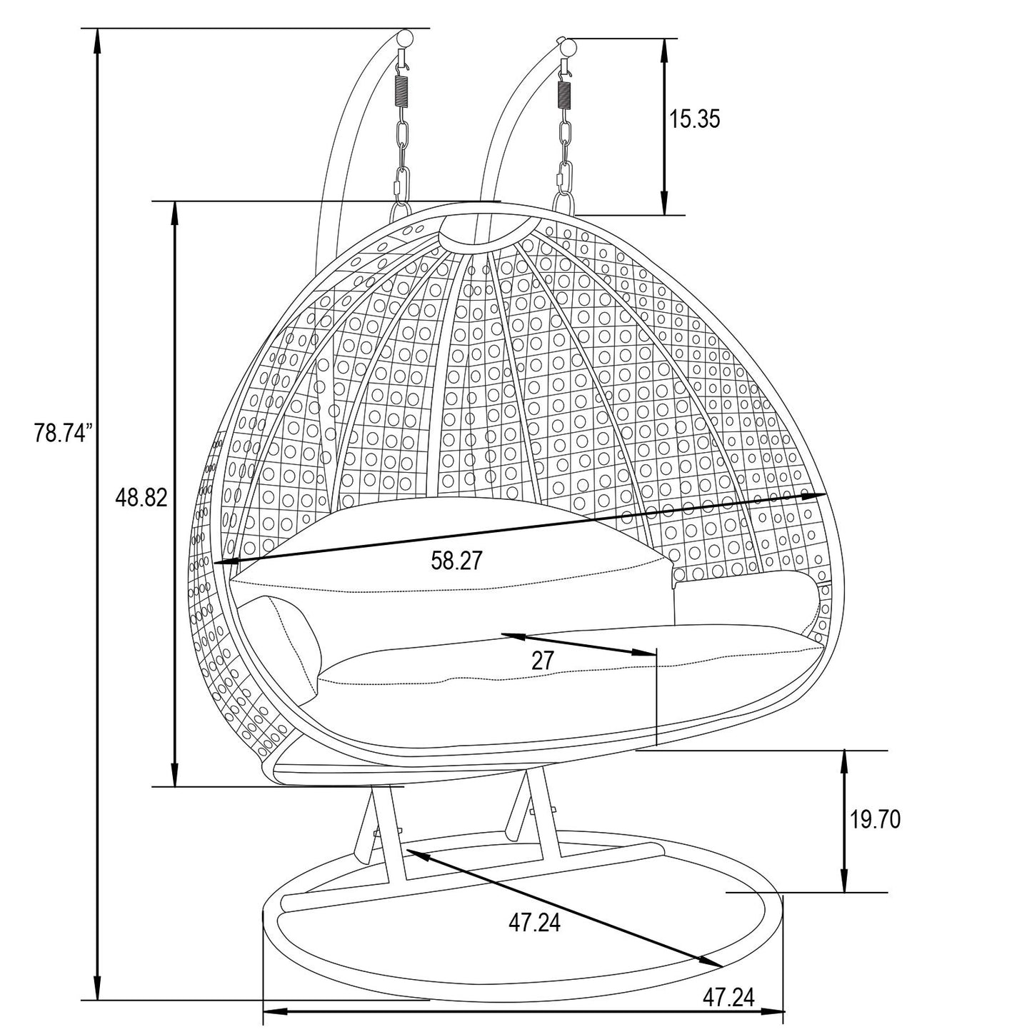 2 Person Hanging Swing Egg Chairs - LeisureMod