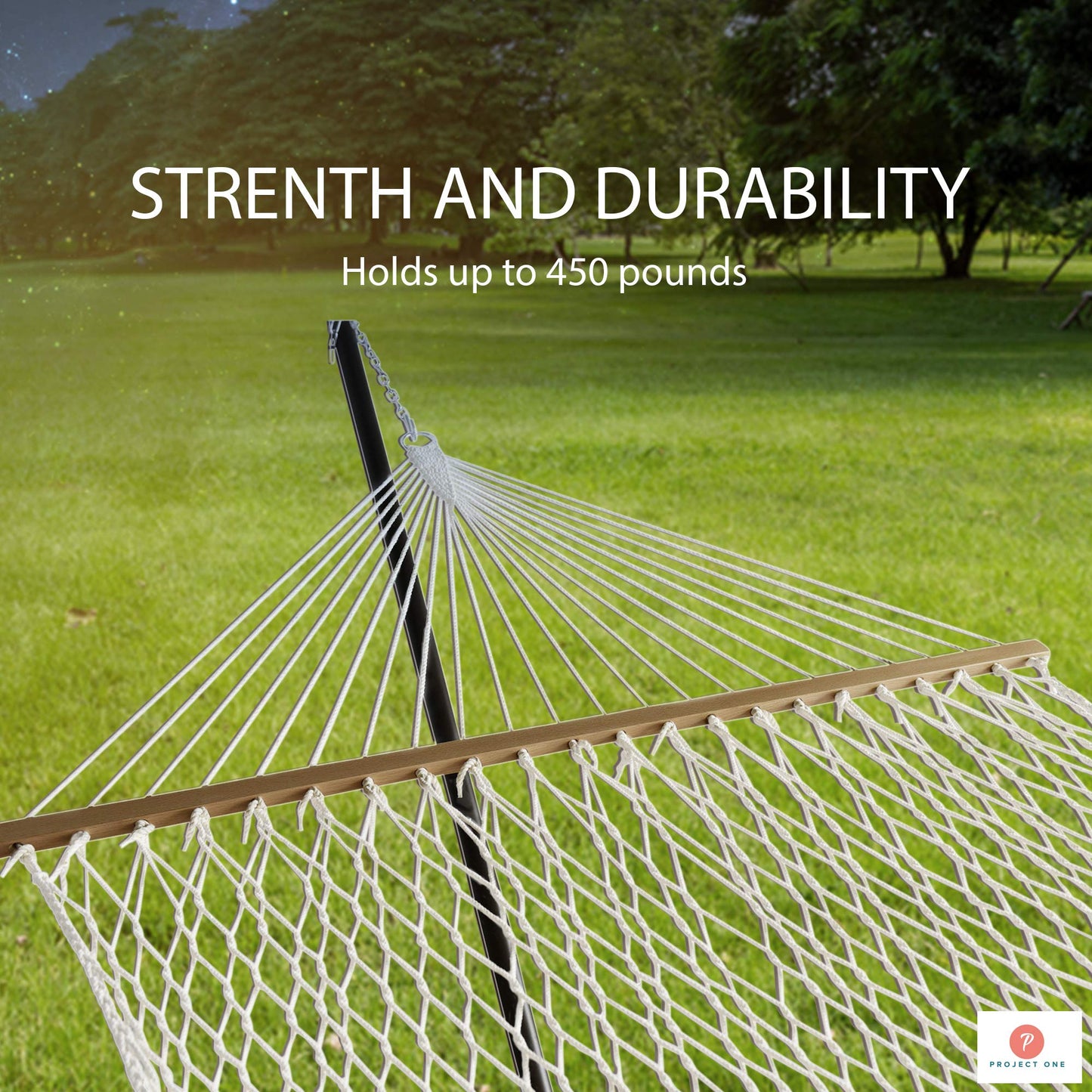 DuraCord Rope Hammock with Double Size Wood Spreader Bar - Project One