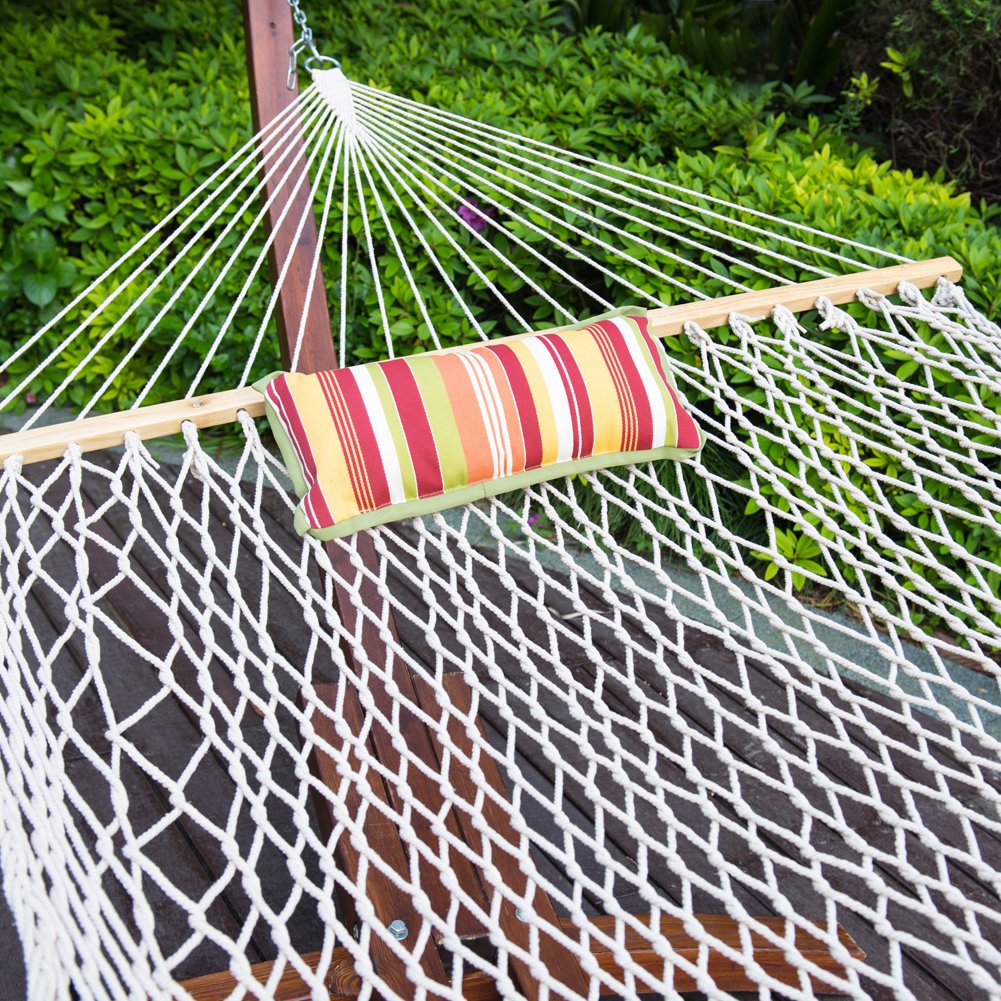 Cotton Rope Hammock with Wood Arc Stand