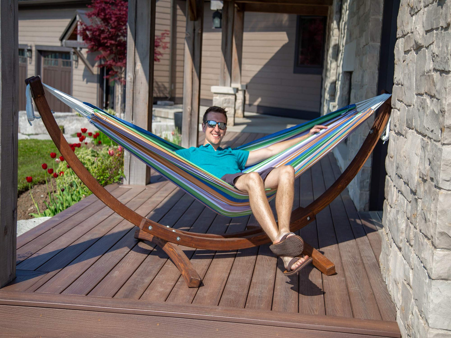 102" Orange & Purple Striped Brazilian Hammock with Stand - The Hamptons Collection