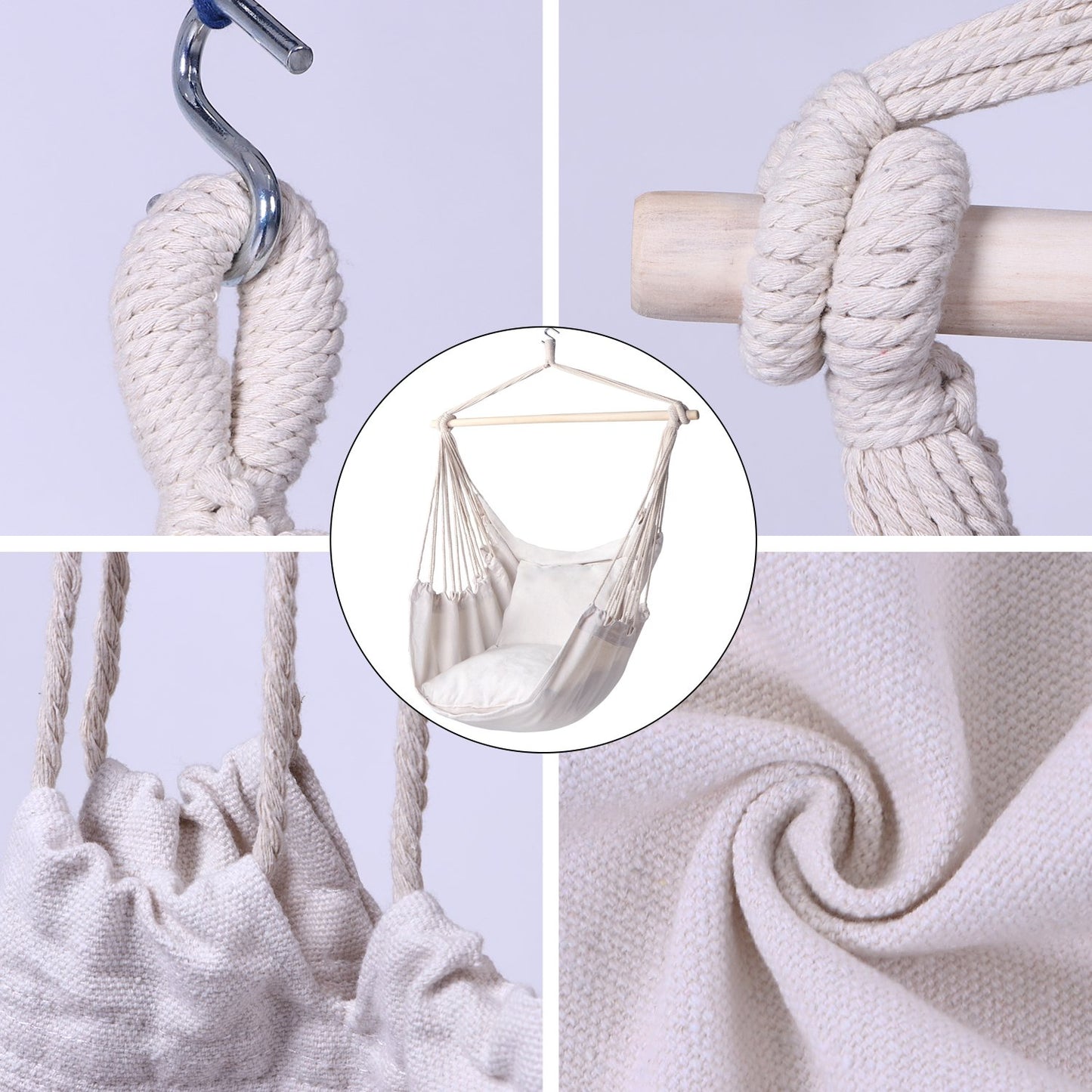 Hammock Chair Hanging Rope Swing with 2 Seat Cushions - Y- STOP