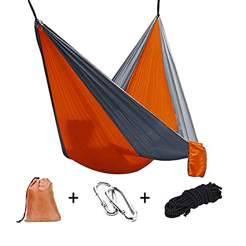 BOBOLINE Hammock Camping Single Tree Straps & Carabiners | Easy Assembly |Lightweight Portable Parachute Nylon Hammock for Camping, Backpacking, Survival, Travel, Beach, Indoor, Outdoor,Gray/Orange