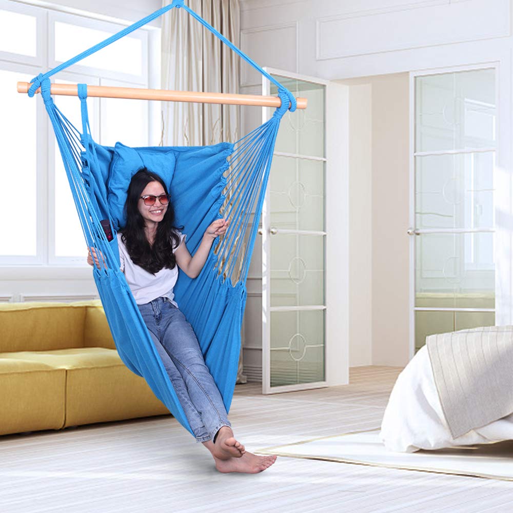 XXL Large Hanging Rope Hammock Chair Swing with Pillows - OnCloud