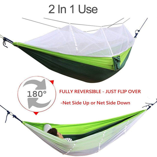 Parachute Nylon Single & Double Camping Hammock with Mosquito Net - DSTong