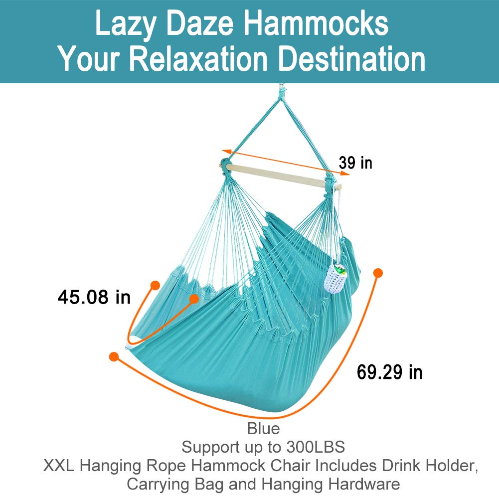 XXL Hanging Rope Hammock Chair Swing Seat with Drink Holder - Lazy Daze Hammocks