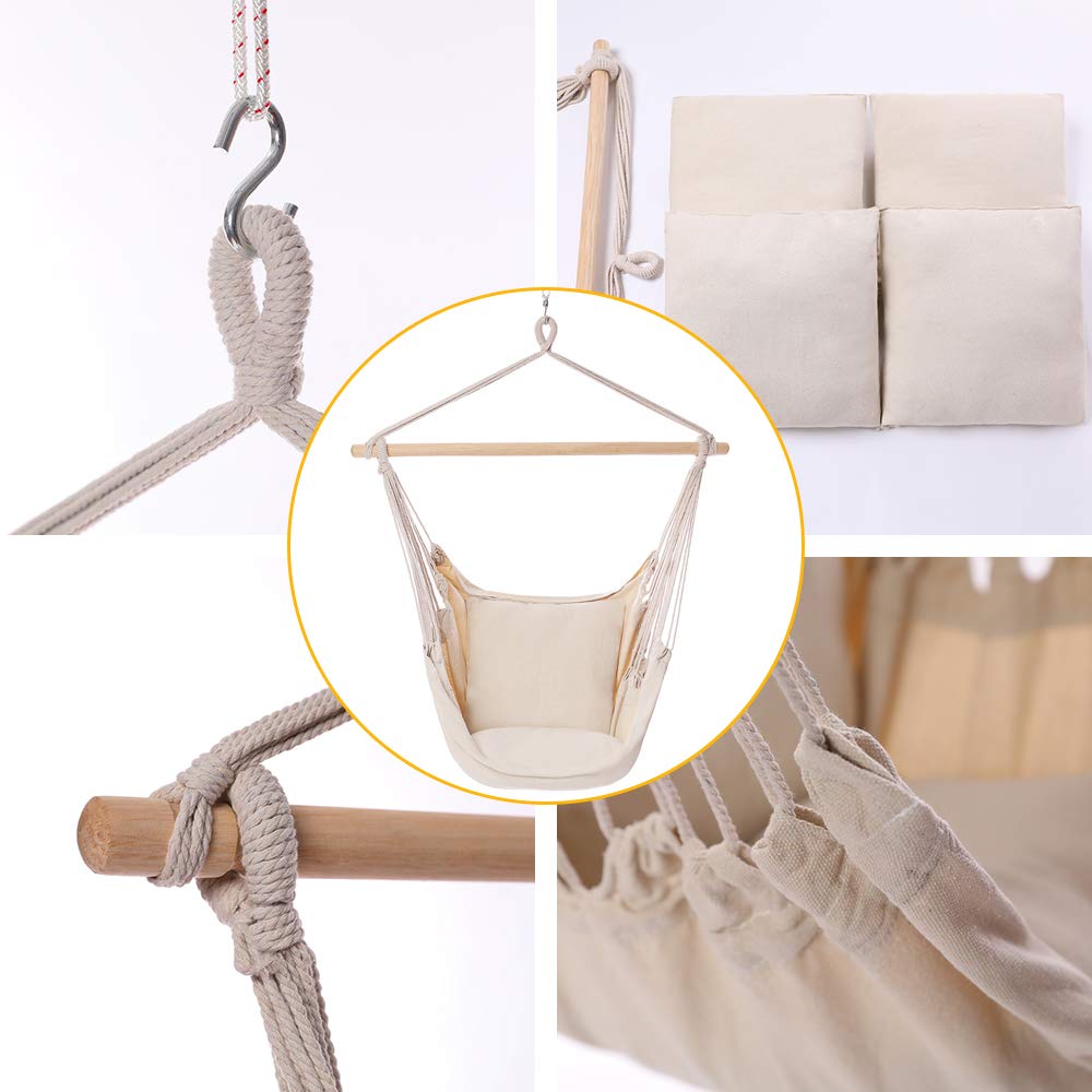 Hanging Chair with Cotton Rope for Indoor & Outdoor - POPCLEAR