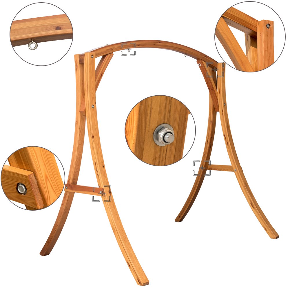 Lazy Daze Hammocks Deluxe Wooden Arc Frame Hammock Swing Chair Stand Heavy Duty Russian Pine Hardwood, Weight Capacity 450 lbs