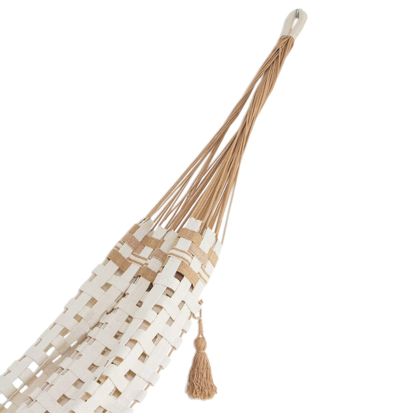 Brown and Ivory Hand Woven Cotton Rope Hammock - NOVICA