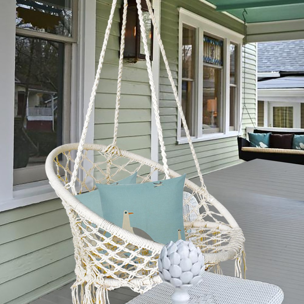 White  Hanging Hammock Chair Macrame Swing - BHORMS