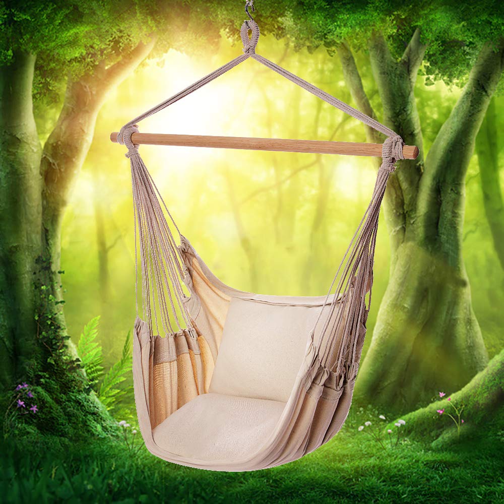 Hanging Chair with Cotton Rope for Indoor & Outdoor - POPCLEAR