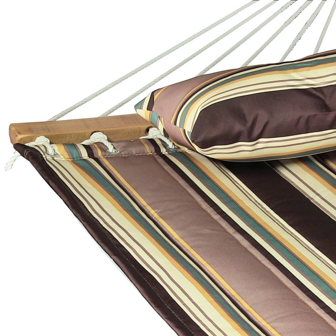 Quilted Fabric Double Hammock with Spreader Bars - Sunnydaze