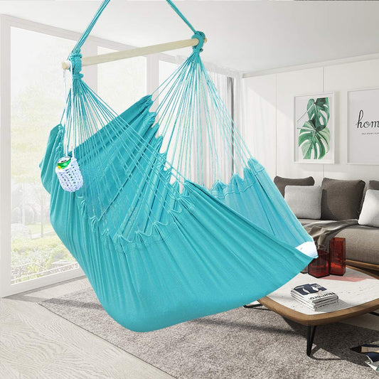 XXL Hanging Rope Hammock Chair Swing Seat with Drink Holder - Lazy Daze Hammocks