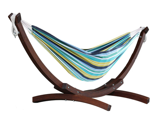 Blue and White Striped Brazilian Hammock with Stand - The Hamptons Collection