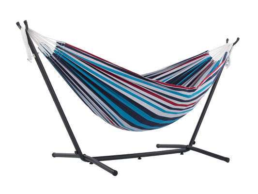 Red, White and Blue Striped Brazilian Hammock with Steel Stand - The Hamptons Collection