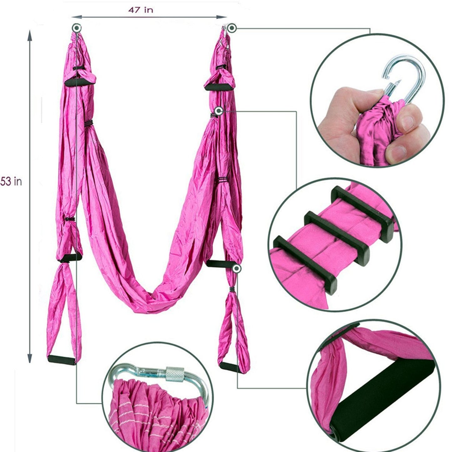 Aerial Yoga Swing with Extensions Straps, Carabiners and Carrying Bag - Bormart