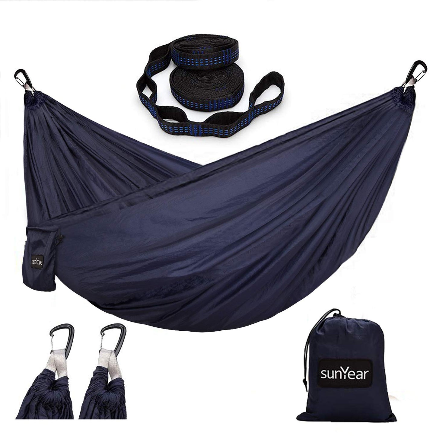 Nylon Camping Hammock with Tree Straps and Carabiner Clips - Sunyear