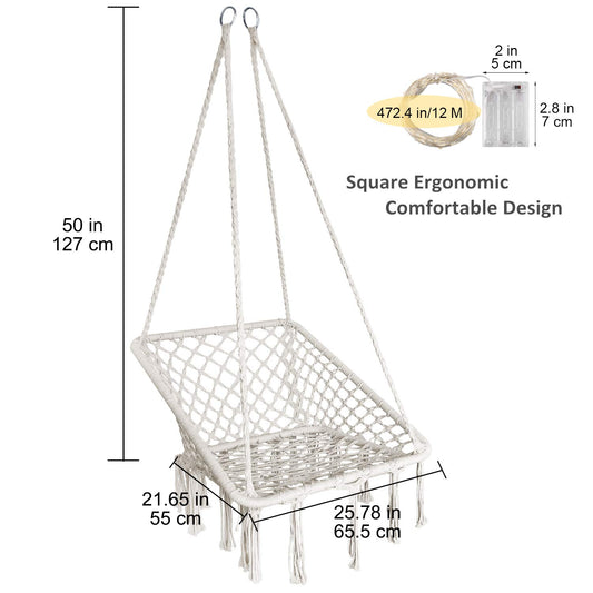 Square Shape Cotton Hammock Chair with Lights - KINDEN