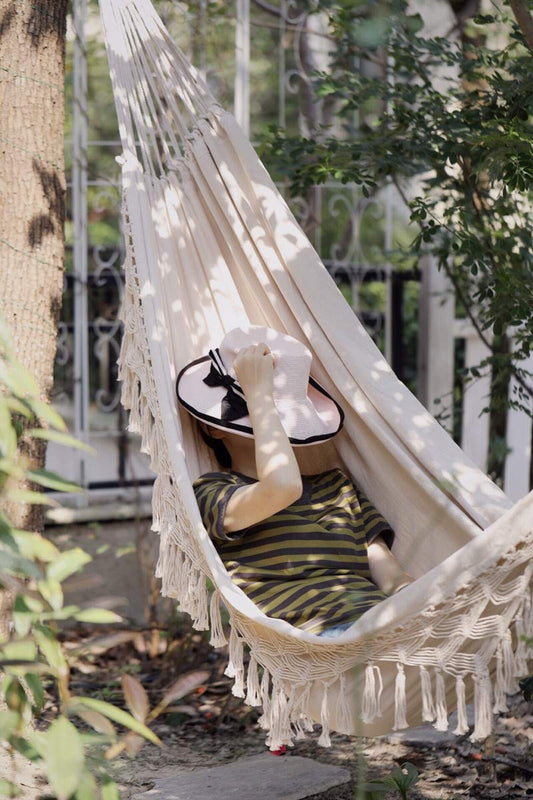 Handmade Boho Large Brazilian Macrame Fringe Double Deluxe Hammock - RISEON