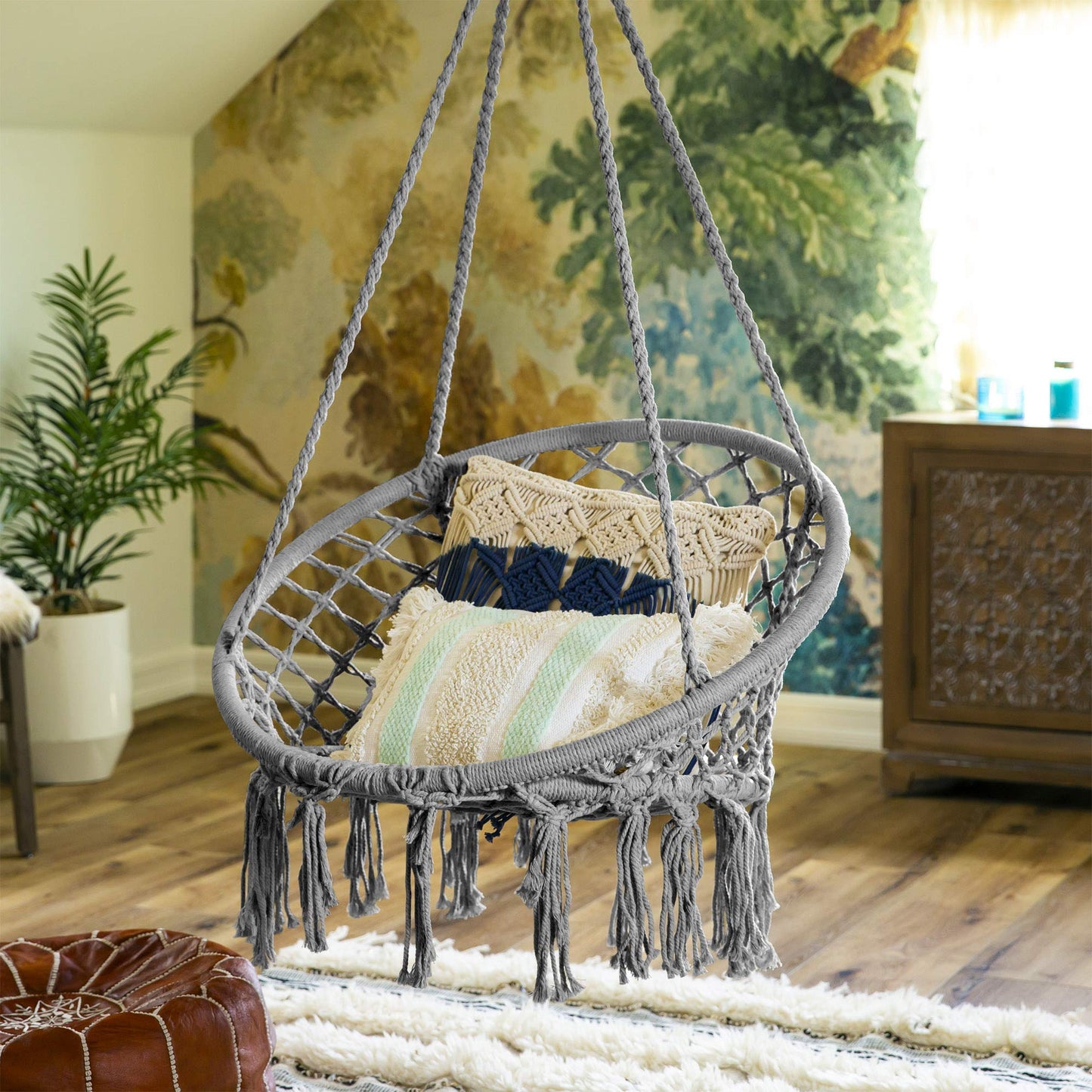 Hanging Cotton Macrame Rope Hammock Lounge Swing - Best Choice Products