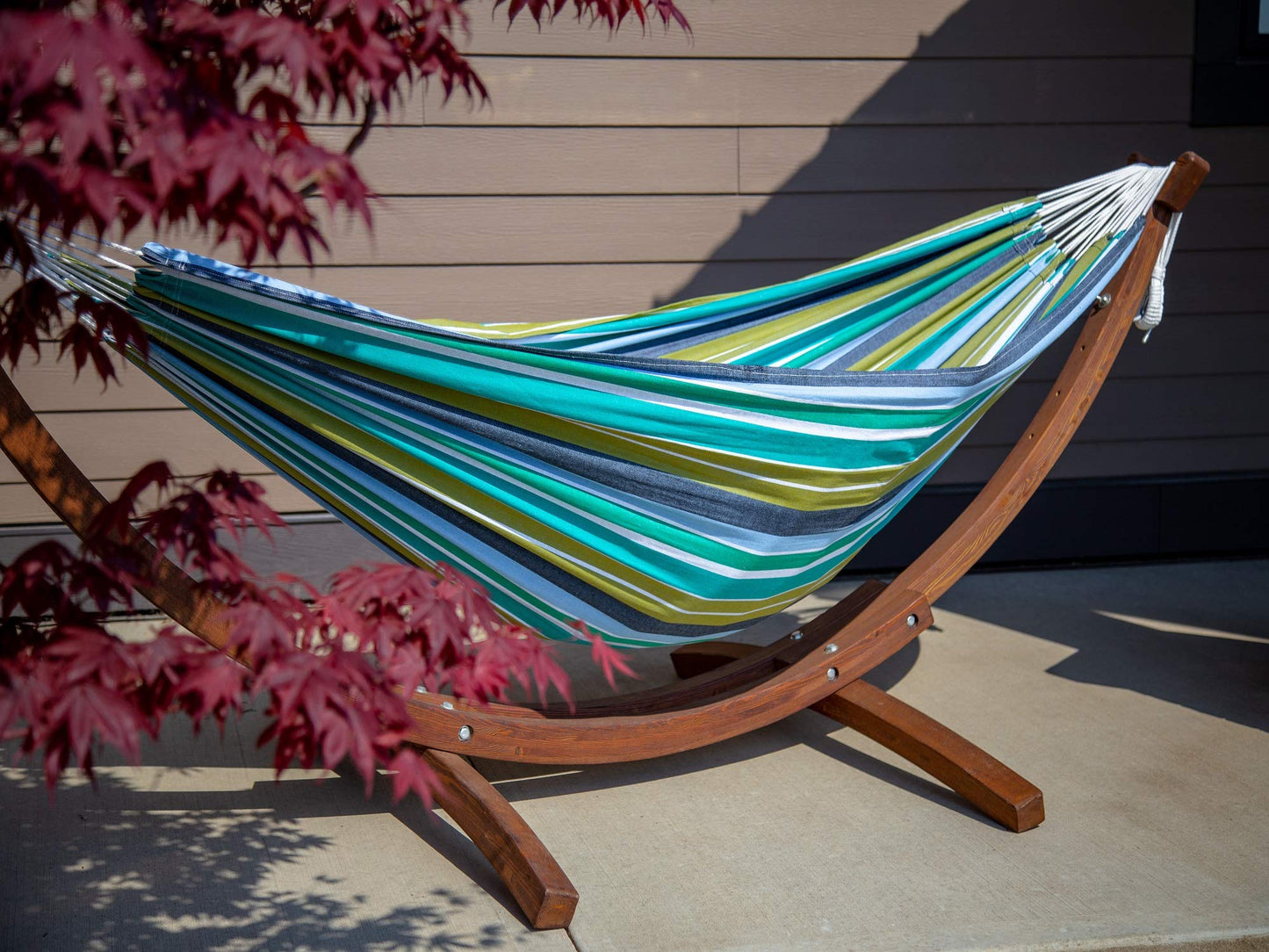 Blue and White Striped Brazilian Hammock with Stand - The Hamptons Collection