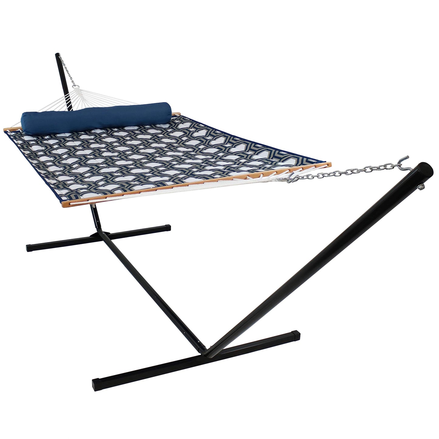 Double Quilted Fabric Hammock with Stand and Spreader Bars - Sunnydaze