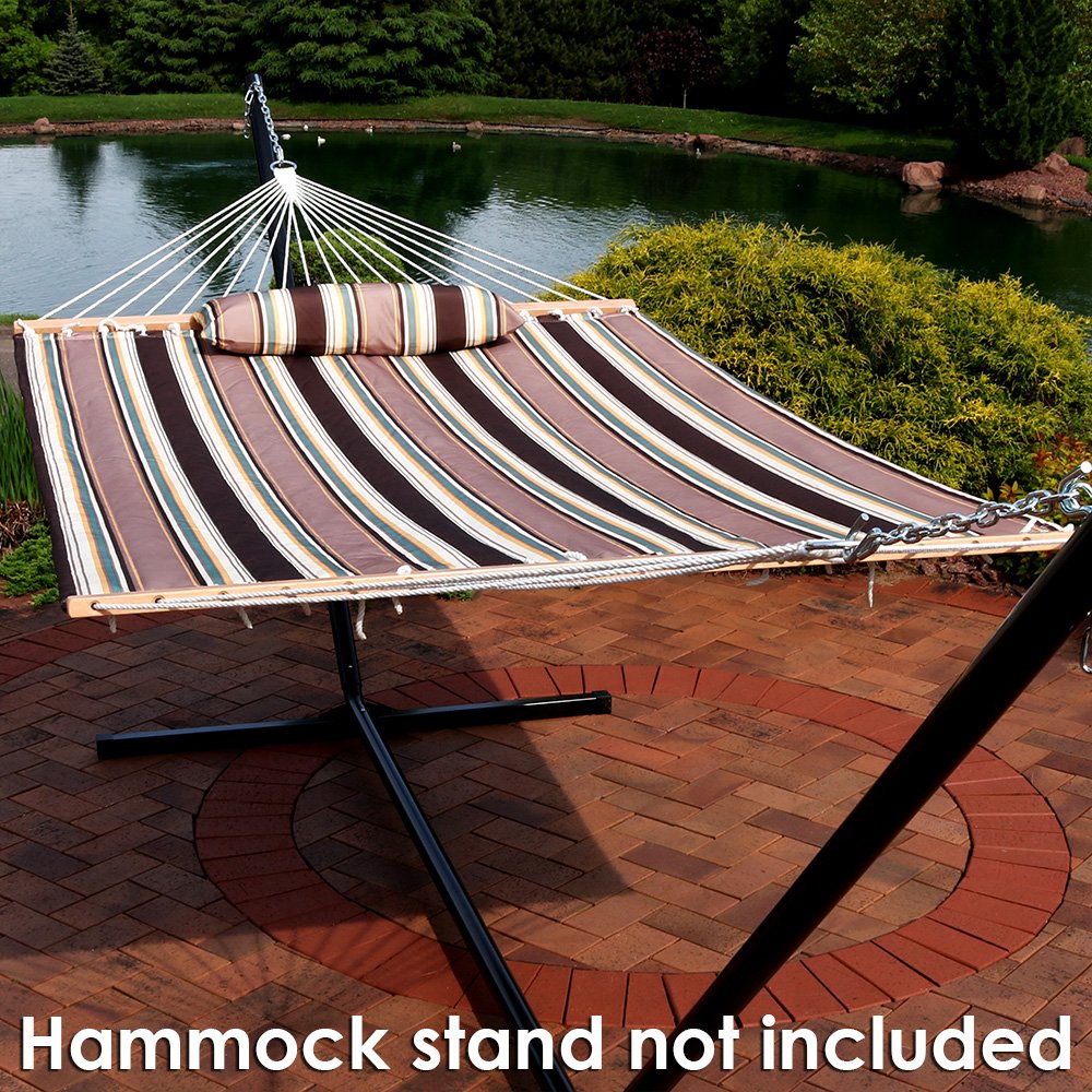 Quilted Fabric Double Hammock with Spreader Bars - Sunnydaze