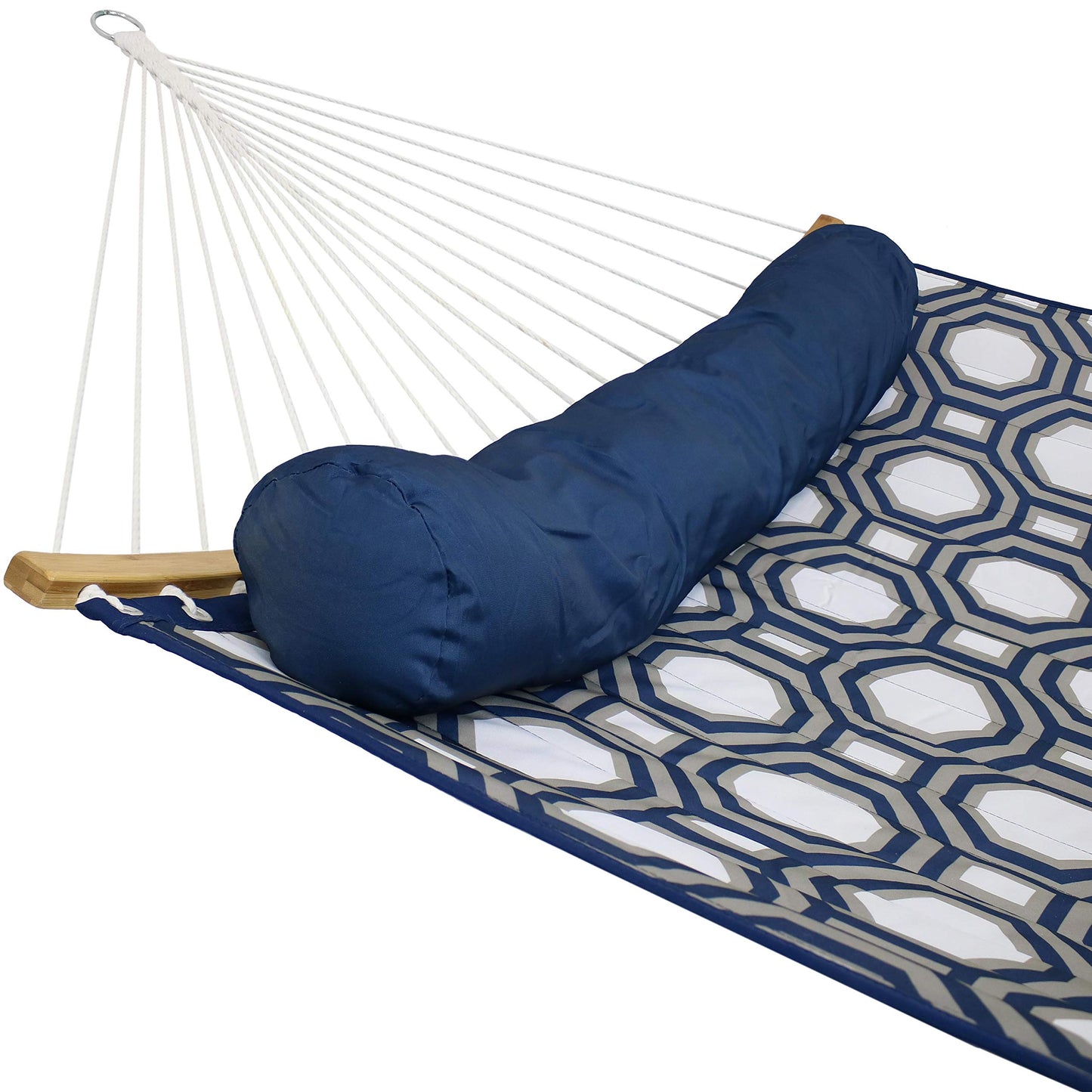 Quilted Double Hammock with 2 Curved Bamboo Spreader Bars - Sunnydaze