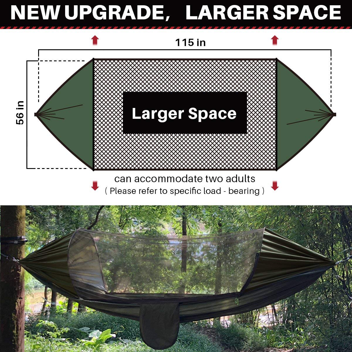 Large Camping Hammock with Mosquito Net & Tree Straps - ETROL