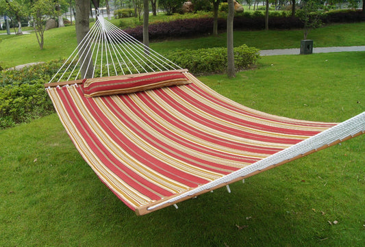 Quilted Fabric Hammock with Pillow & Double Size Spreader Bar - SueSport