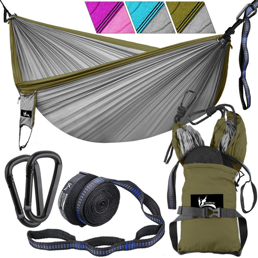 Nylon Parachute Double Camping Hammock with Tree Straps - OUTDRSY