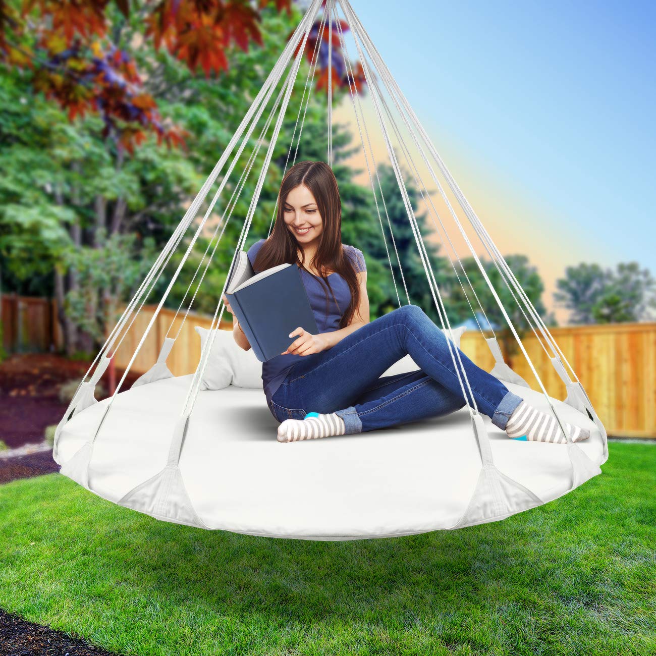 Double Hammock Daybed Saucer Style Lounger Swing - Sorbus